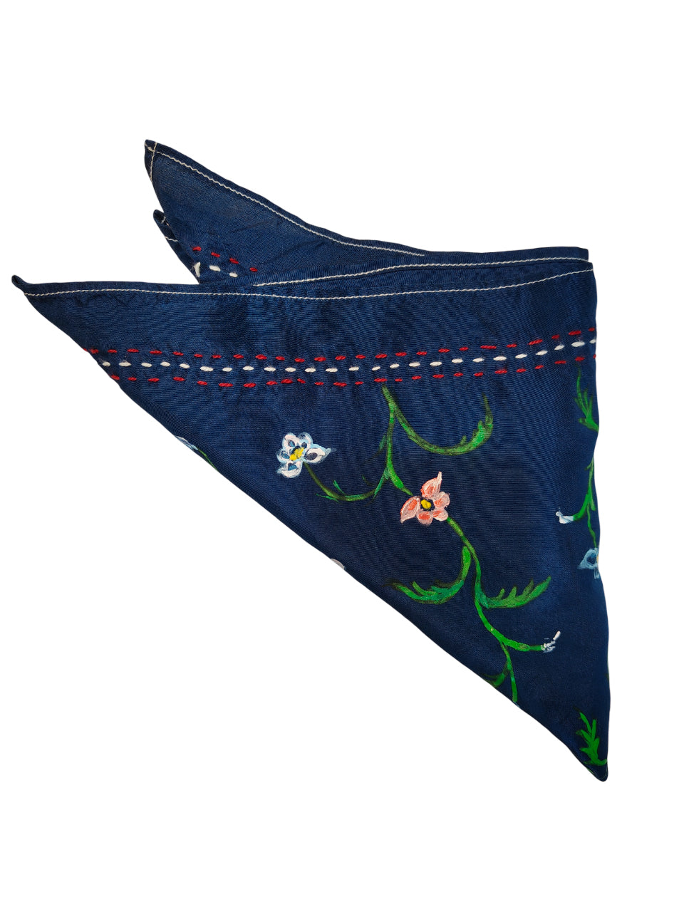 Handpainted Floral Pocket Square – Navy blue with Sujni Border